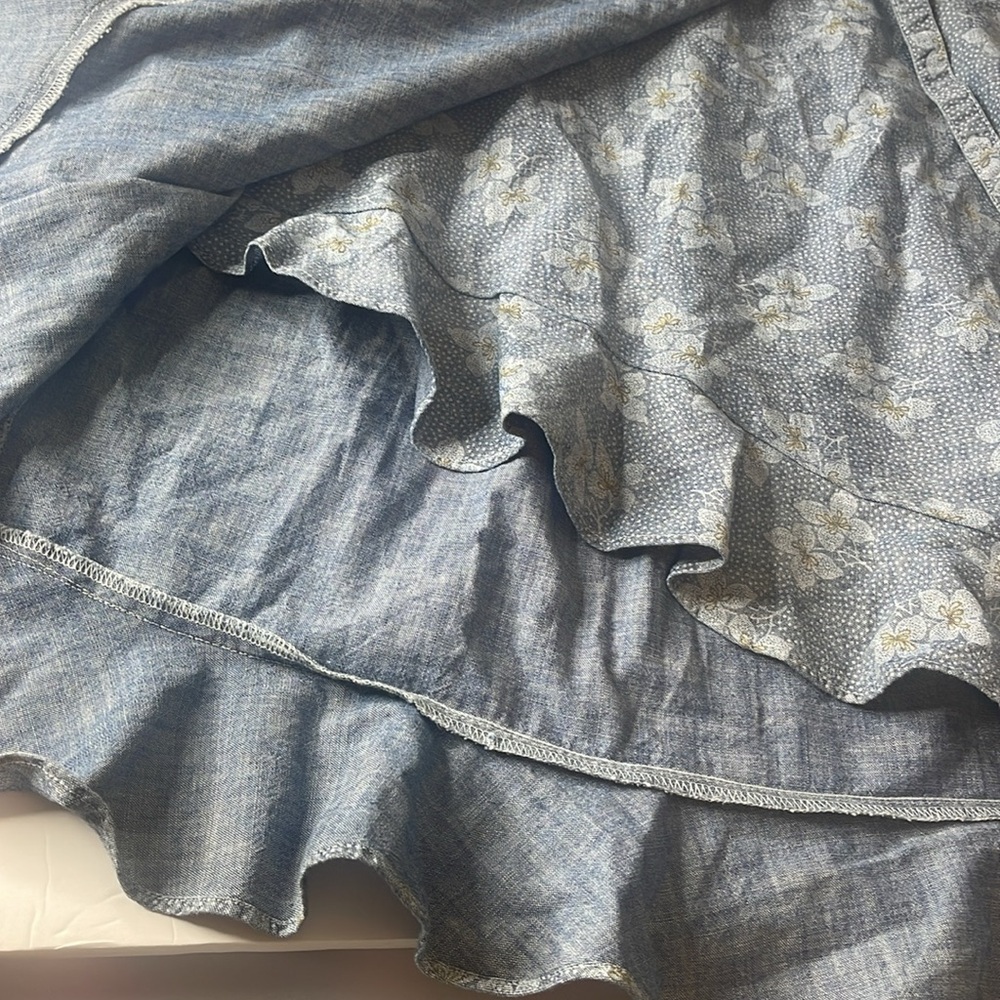 J Crew Mercantile Printed Chambray Faux Wrap Mini Skirt Size XL - Picture 7 of 11